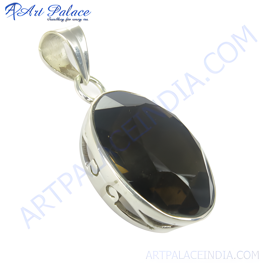 925 sterling silver pendant with a large, faceted smoky quartz gemstone, perfect for daily wear.