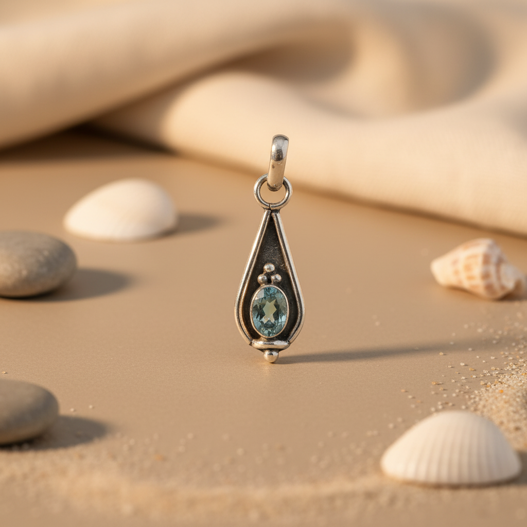 925 Silver Blue Topaz Teardrop Pendant for Women | Gemstone Jewelry