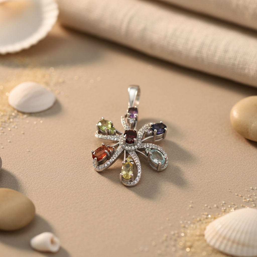 925 Silver Multi-Gemstone Flower Pendant for Women | Gift Jewelry