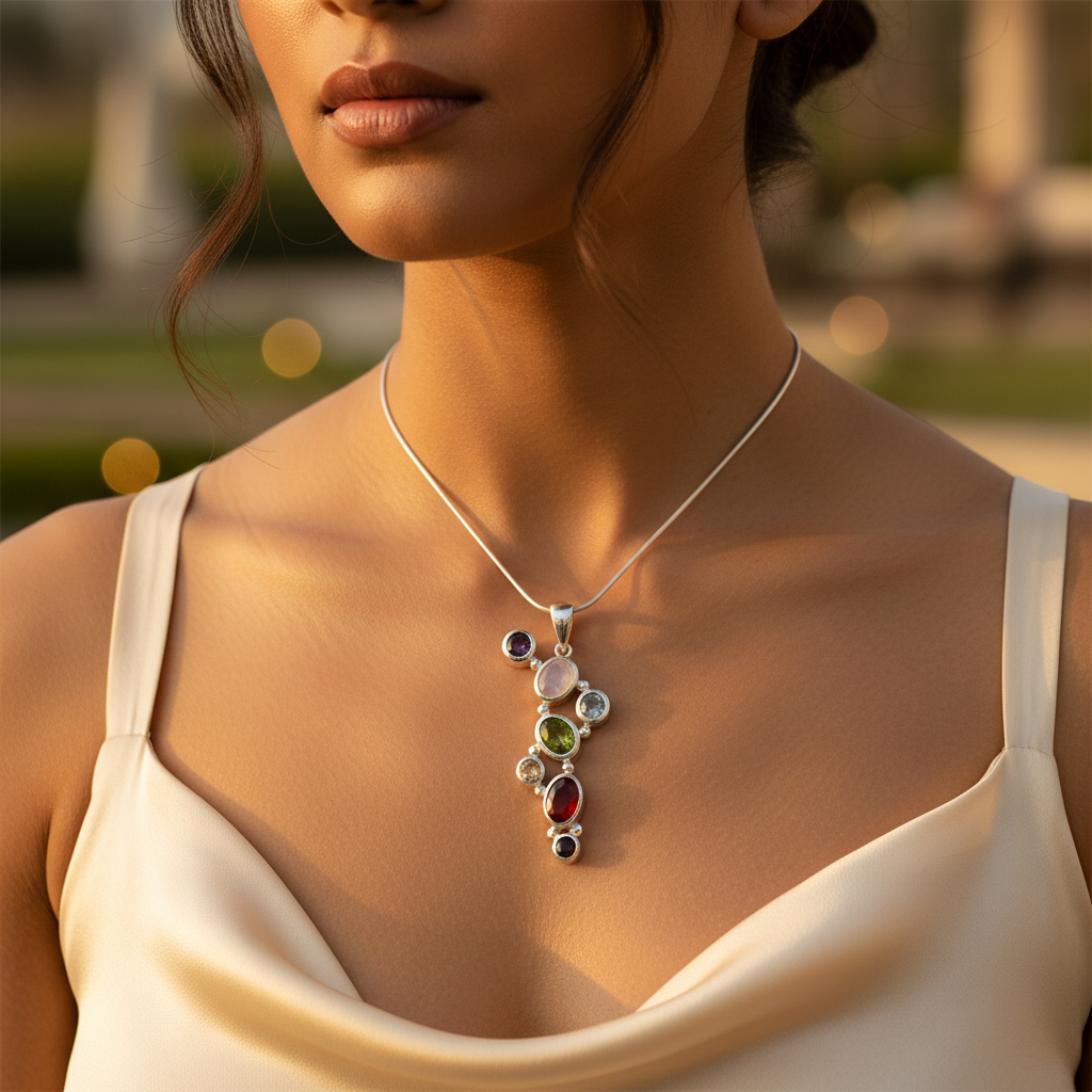 925 Silver Multi-Gemstone Pendant for Women | Colorful Gemstone Jewelry
