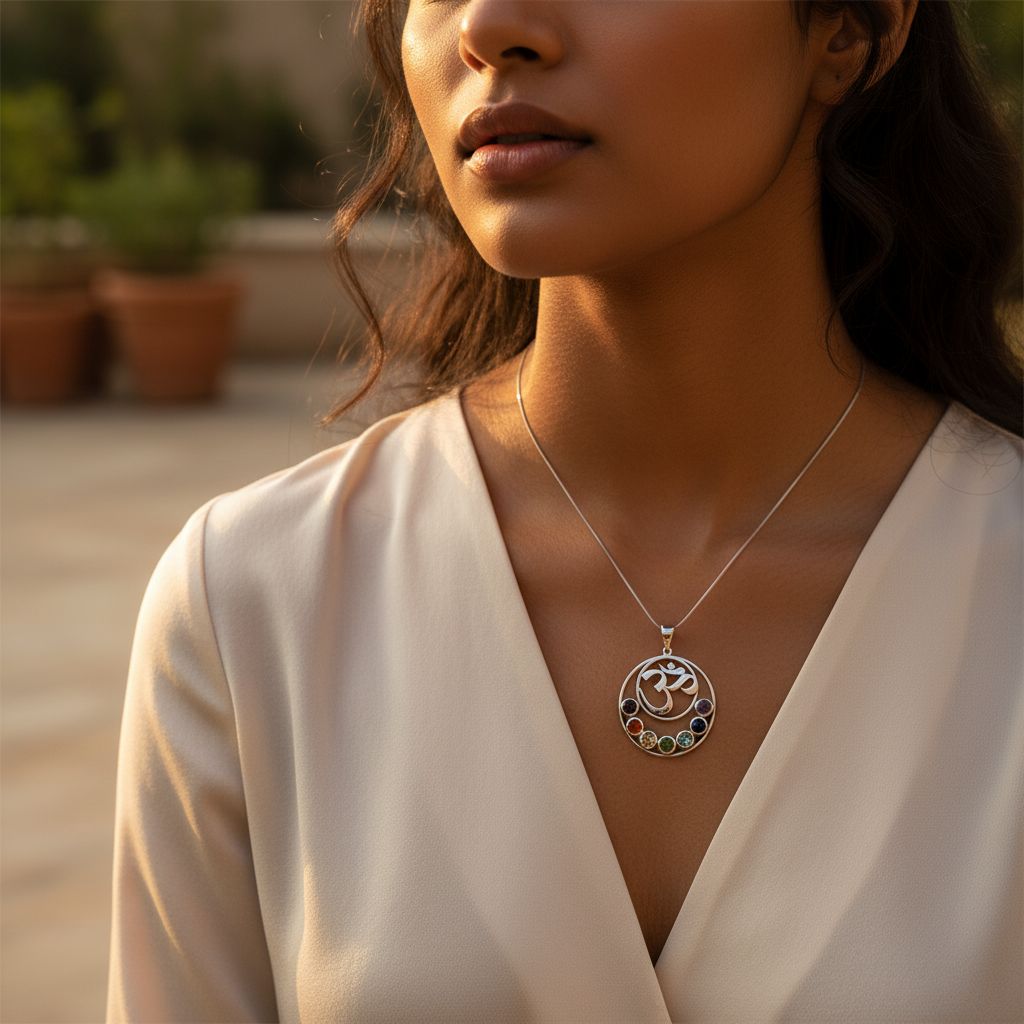 925 Silver Om Chakra Pendant Necklace | Gemstone Jewelry Gift