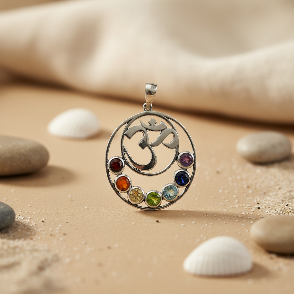 925 Silver Om Chakra Pendant Necklace | Gemstone Jewelry Gift
