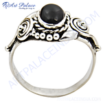 Load image into Gallery viewer, Sterling silver ring featuring a round black onyx gemstone set in a detailed design.
