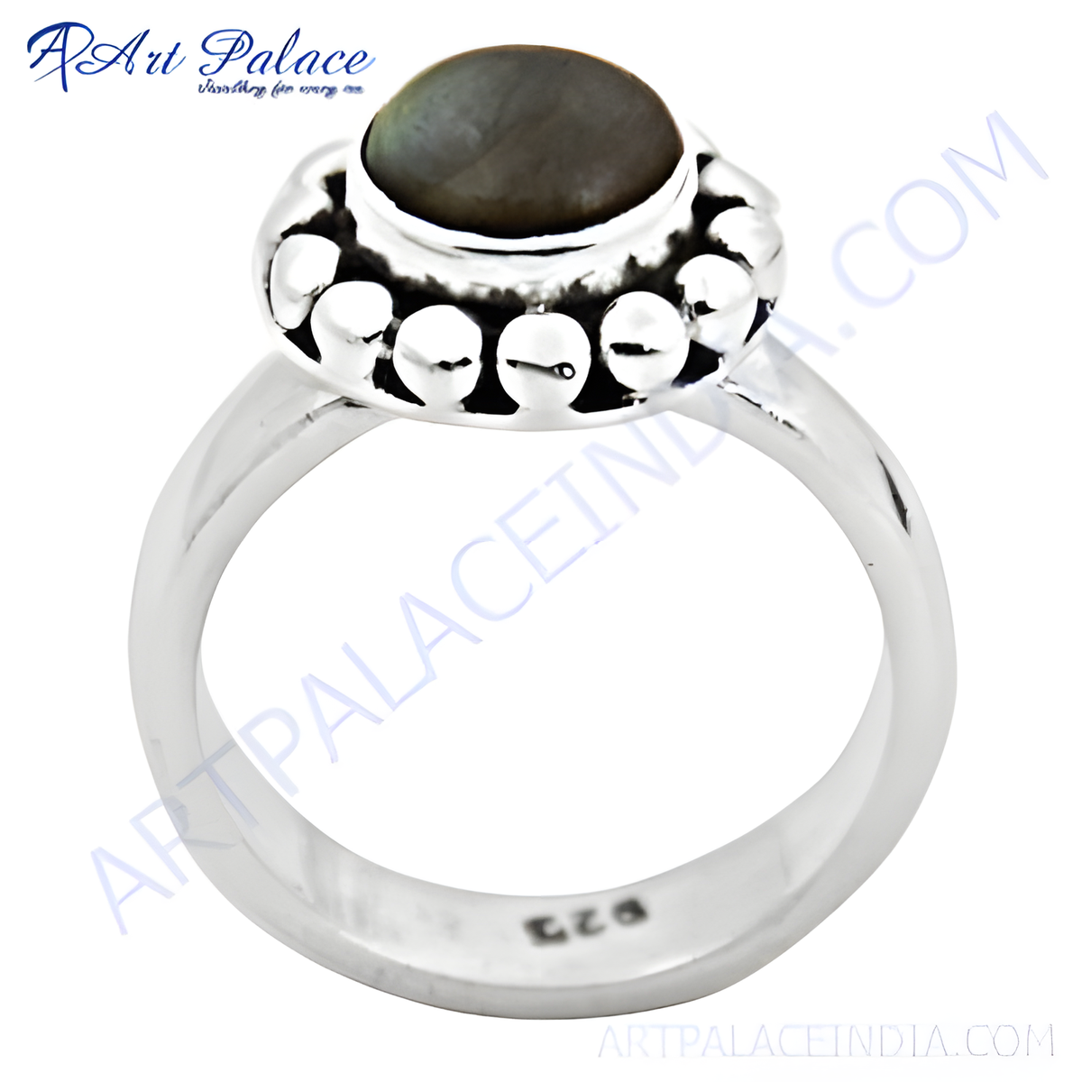 925 sterling silver ring with a dark grey gemstone, perfect for women's daily wear