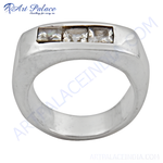 Load image into Gallery viewer, Sterling silver ring with three square-cut gemstones, perfect for women, elegant jewelry.
