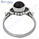 Load image into Gallery viewer, Sterling silver ring with a dark black onyx gemstone center for women
