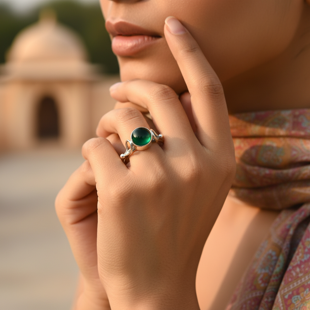 925 silver green gemstone ring for women | daily wear