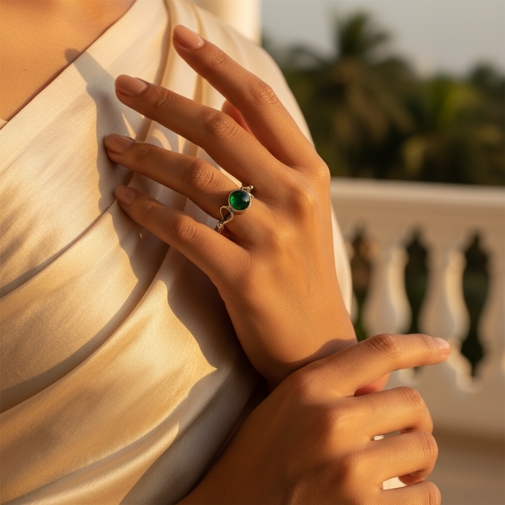 925 Silver Green Gemstone Ring for Women | Daily Wear
