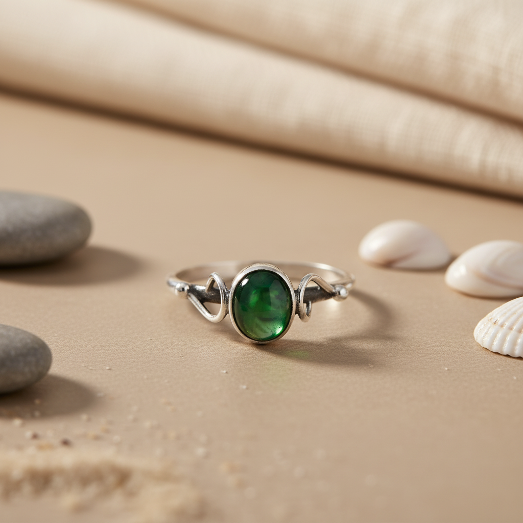 925 Silver Green Gemstone Ring for Women | Daily Wear