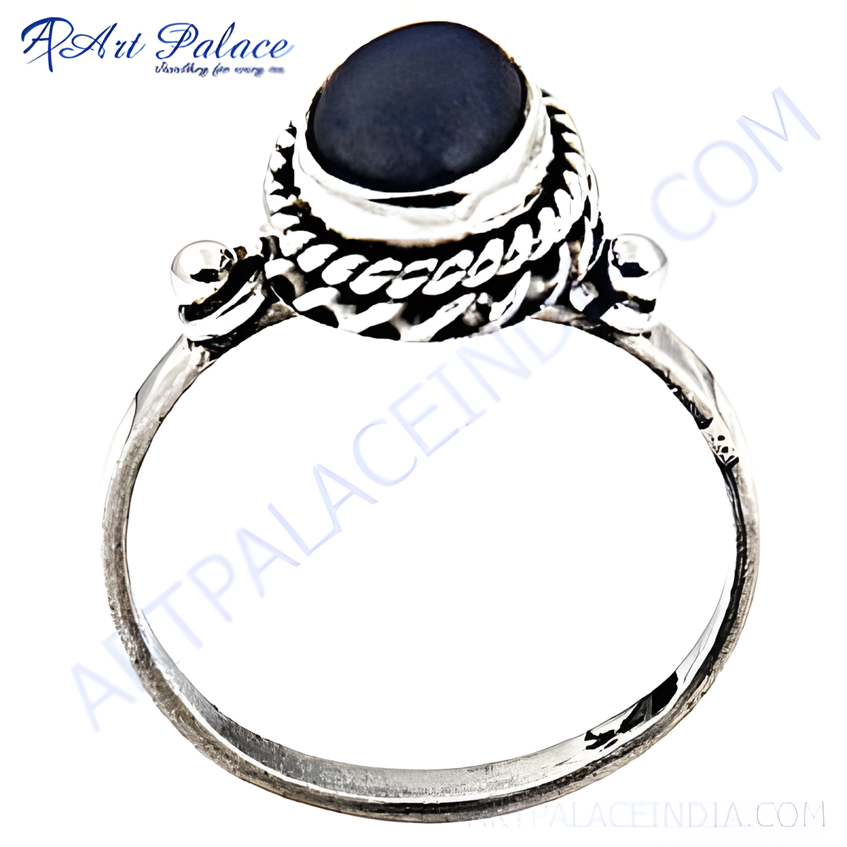 925 sterling silver ring with a large black gemstone