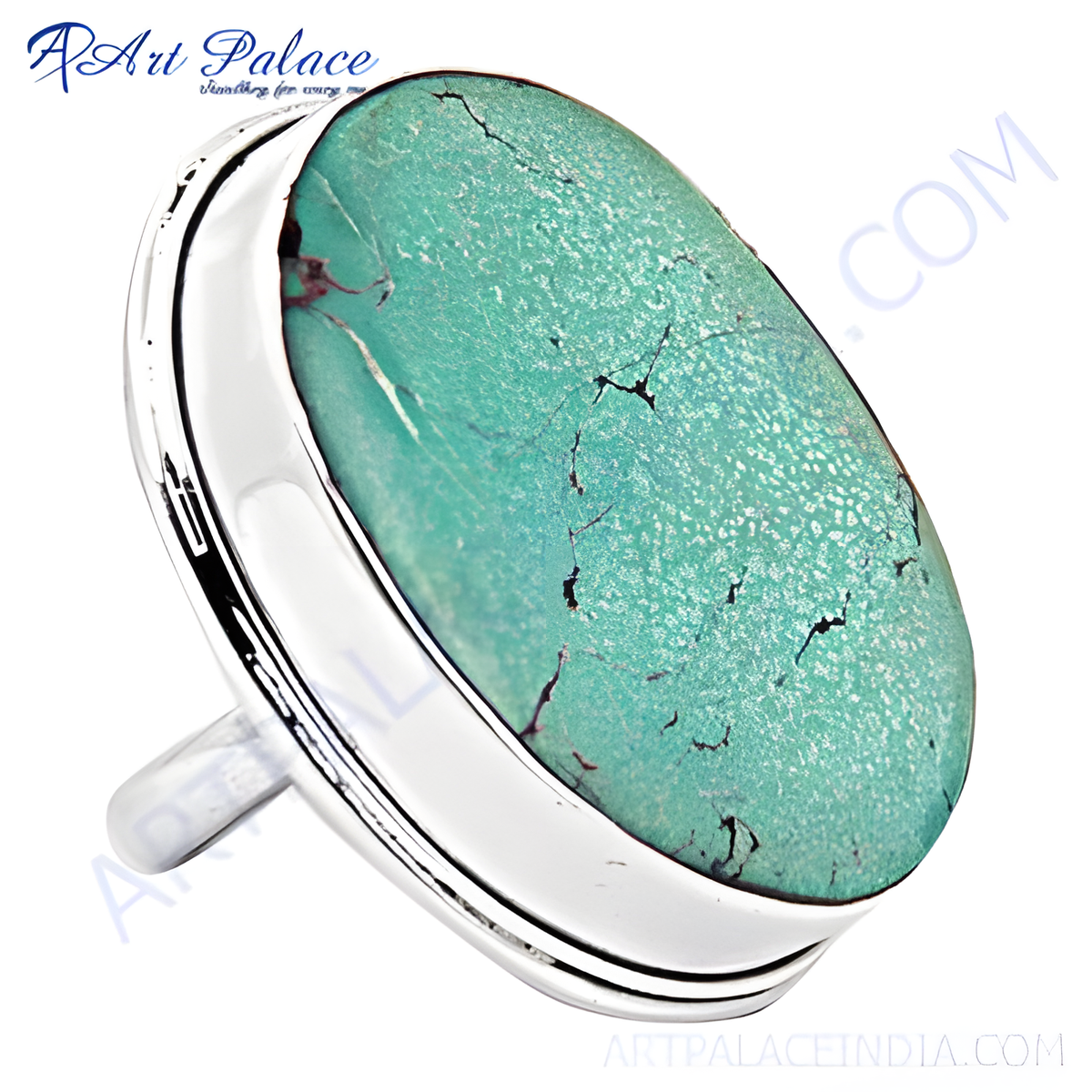 925 sterling silver ring with a large oval turquoise gemstone in a polished setting