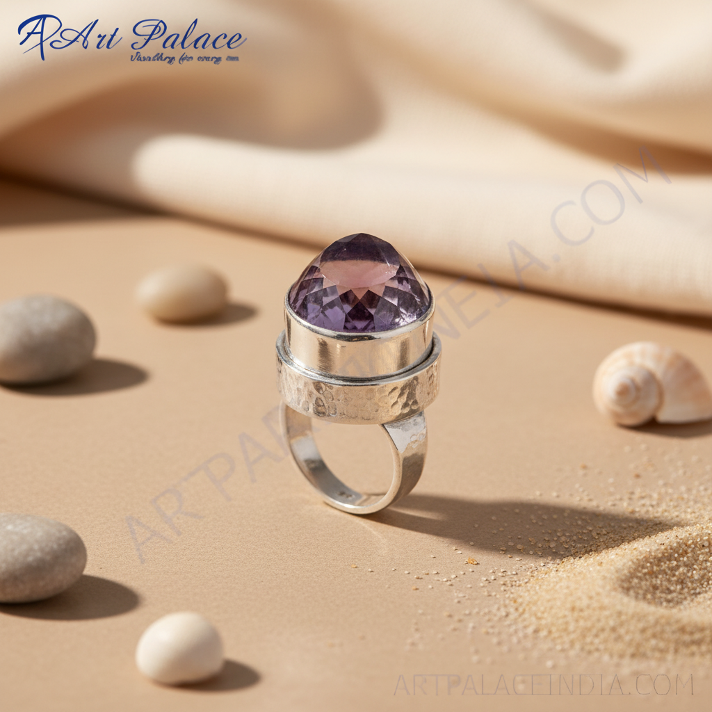 Amethyst gemstone ring in sterling silver for women