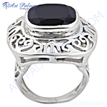 Load image into Gallery viewer, Sterling silver ring with a large black onyx gemstone. A statement piece.
