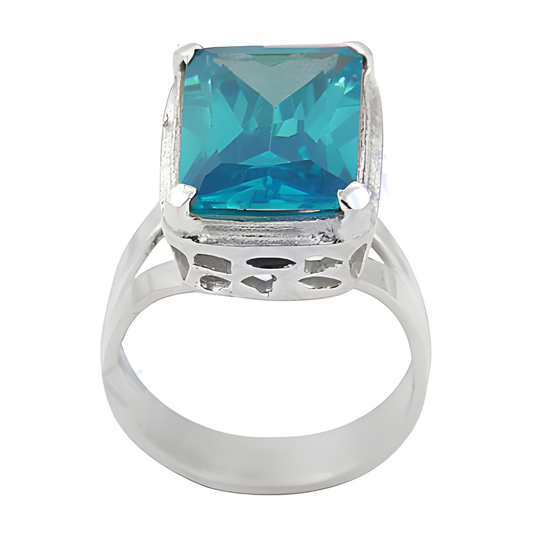 New Extra Shiny Blue Cubic Zirconia Gemstone Silver Ring, 925 Sterling Silver Jewelry