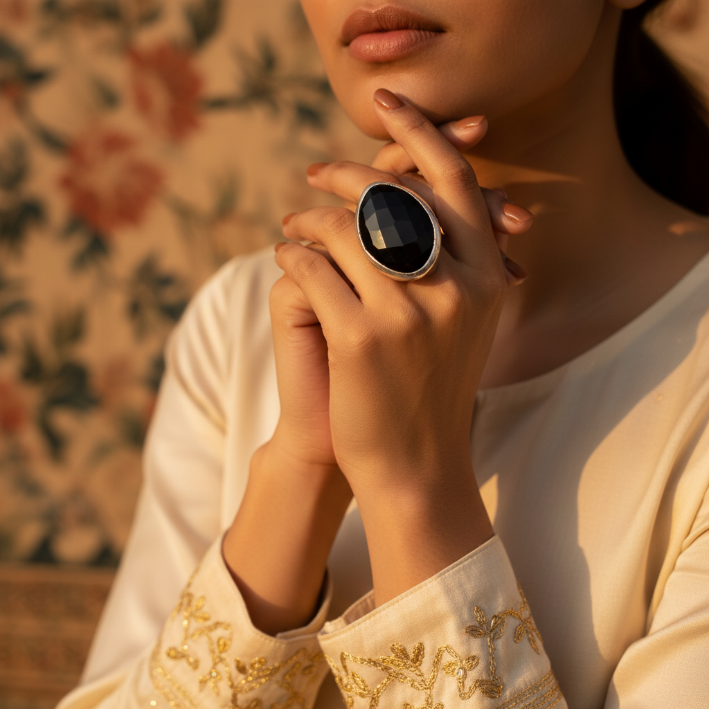 Silver Onyx Gemstone Ring for Men | Black Stone Jewelry