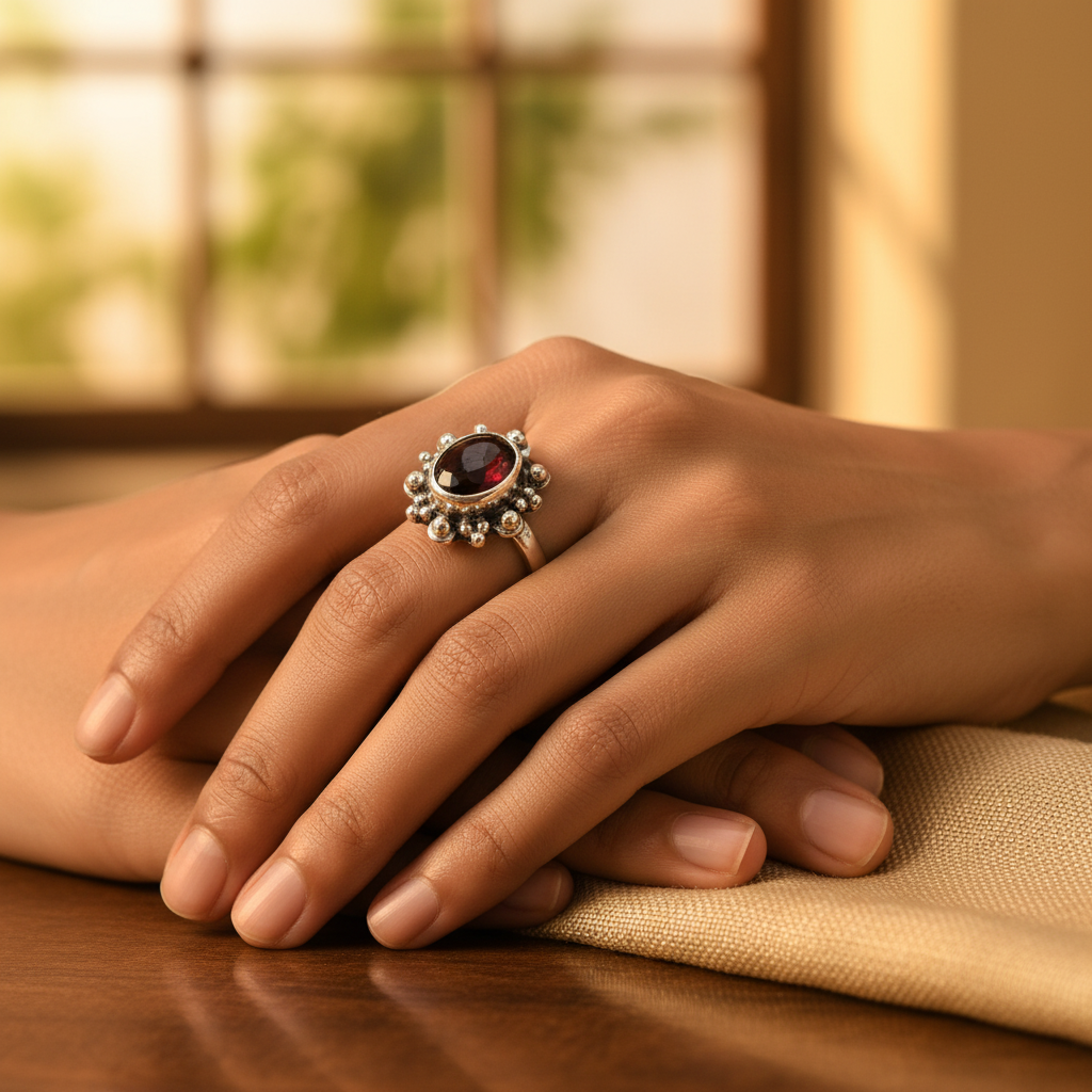 925 Silver Garnet Ring for Women | Gemstone Jewelry