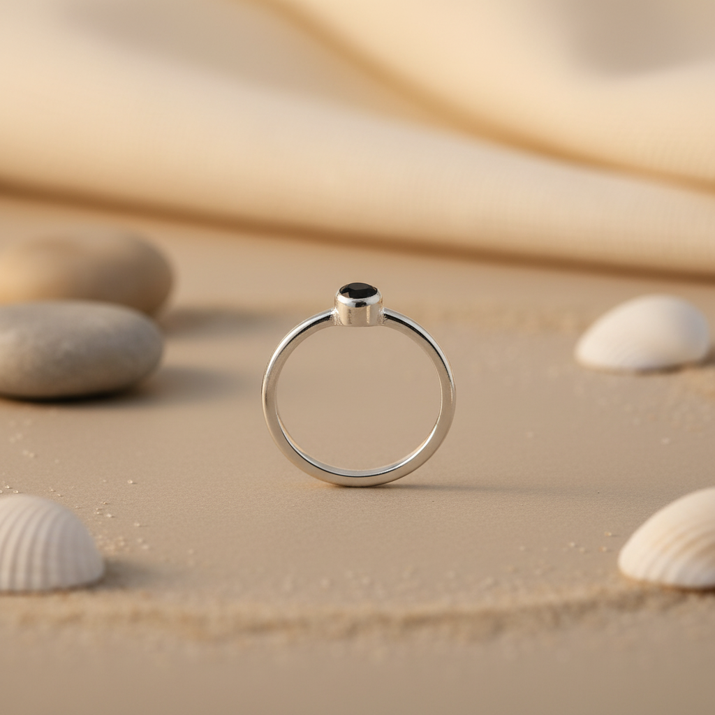 925 Silver Black Gemstone Ring for Women | Minimalist Jewelry