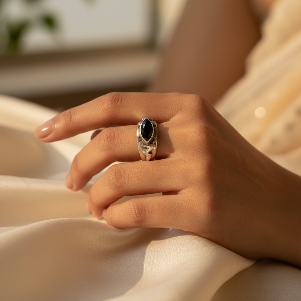 925 Sterling Silver Ring with Black Stone | Women's Ring