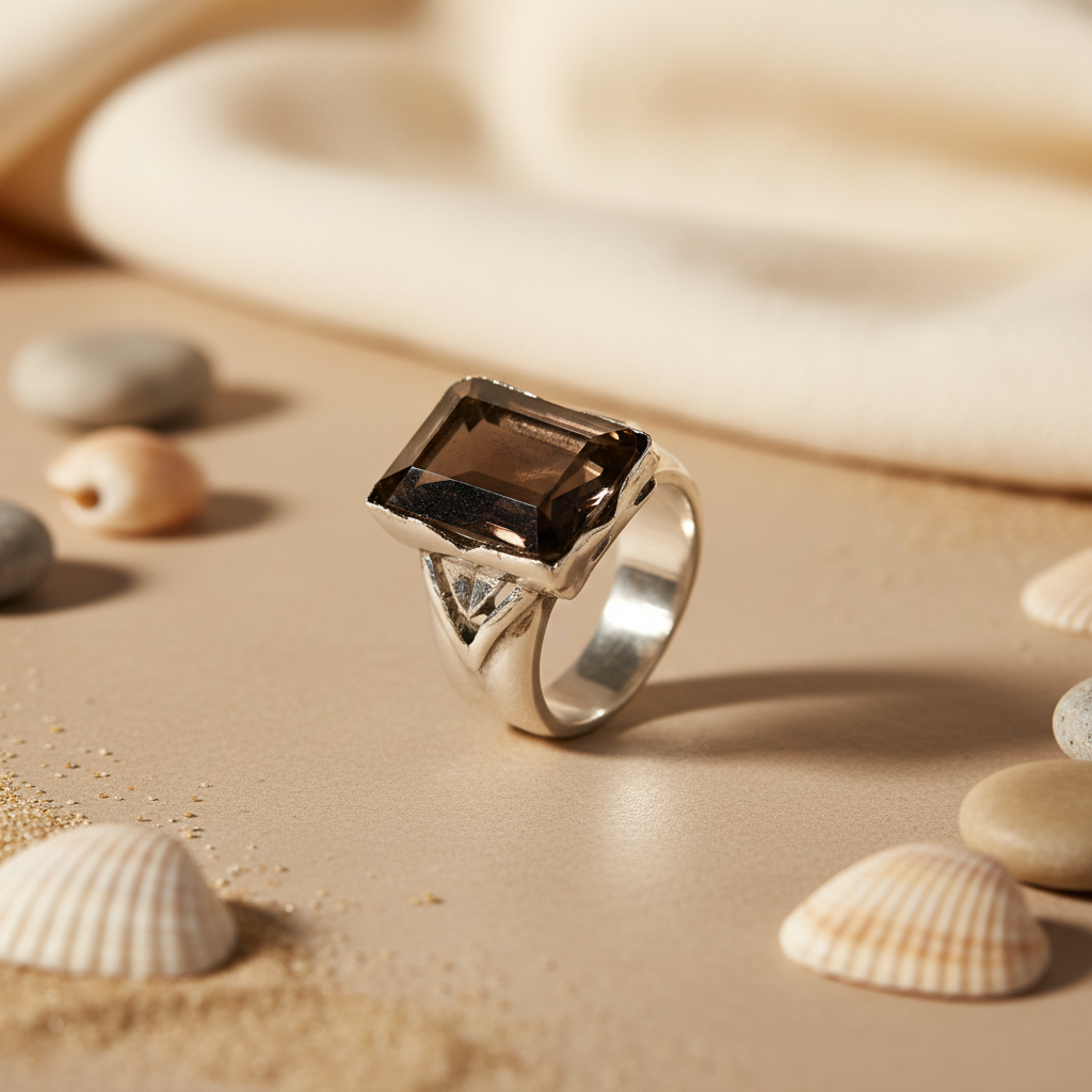 925 silver smoky quartz ring | square stone | women's jewelry
