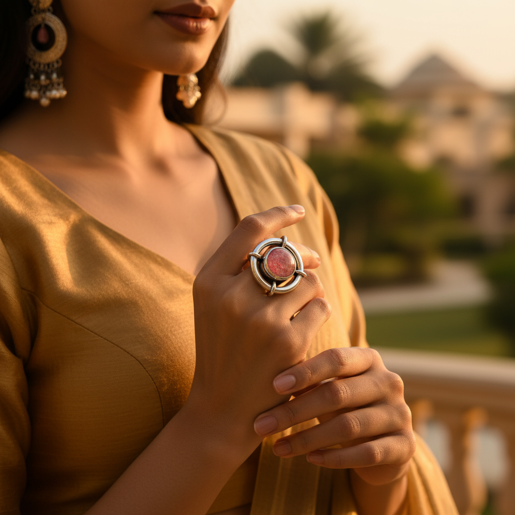 925 Silver Rhodochrosite Ring for Women | Gemstone Jewelry