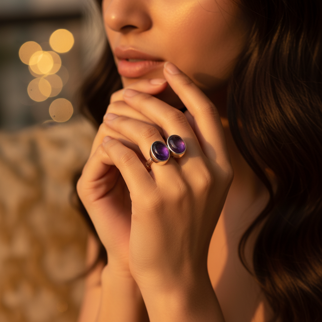 925 silver amethyst gemstone ring for women | gift jewelry