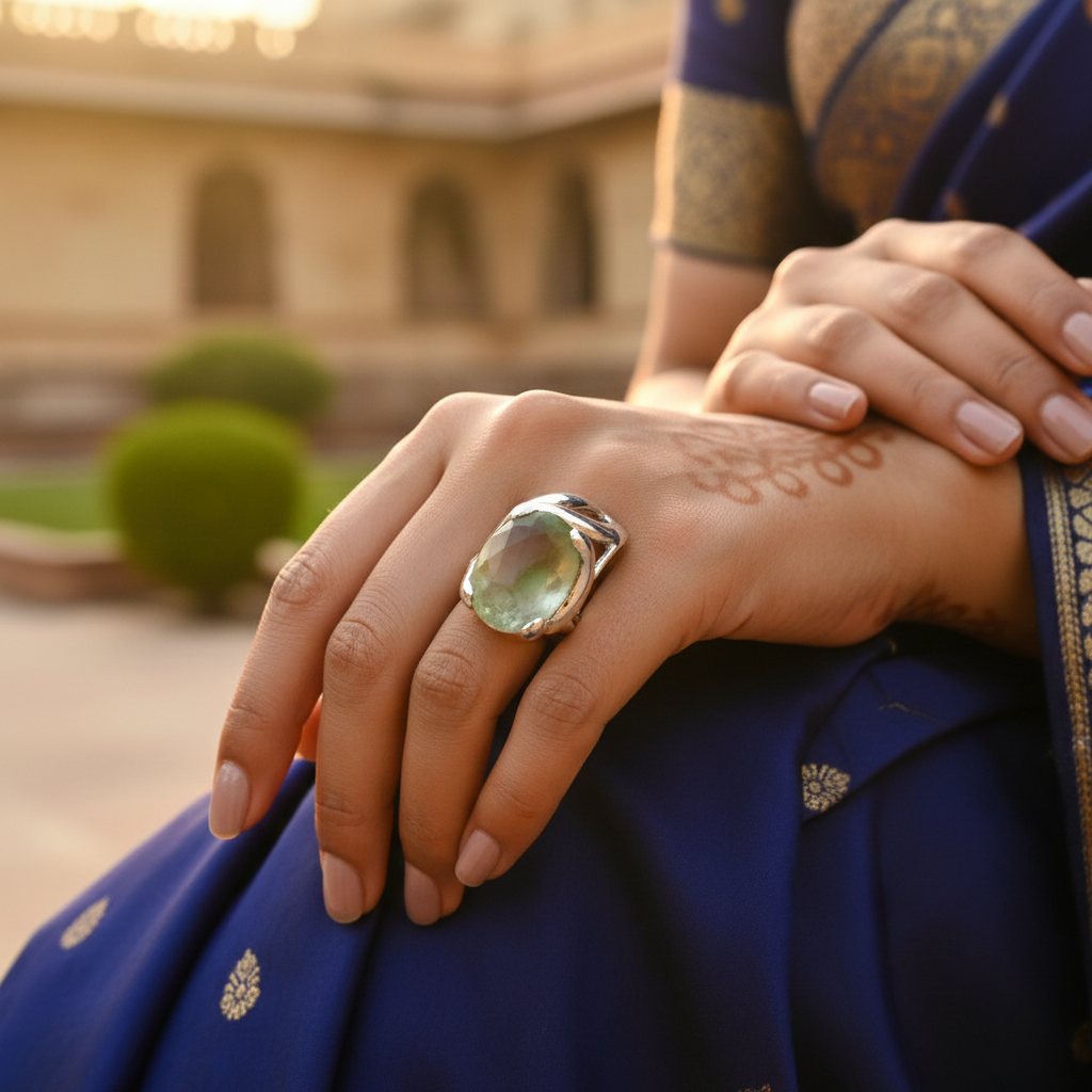 925 Silver Green Gemstone Ring for Women | Daily Wear