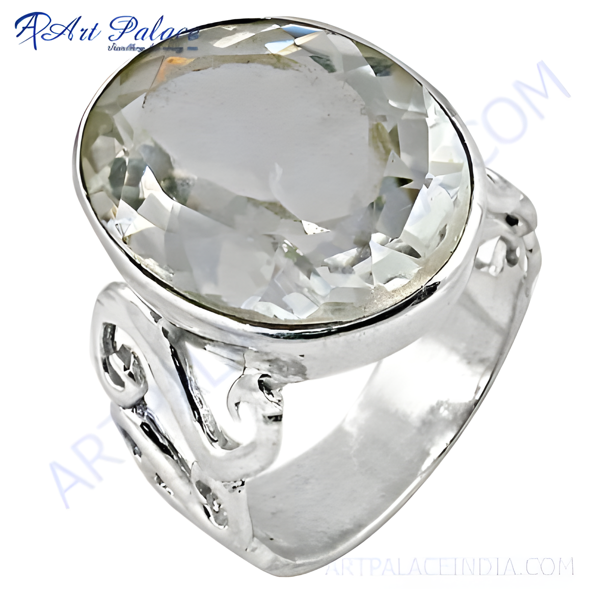 Oval cut white topaz gemstone ring in 925 sterling silver setting