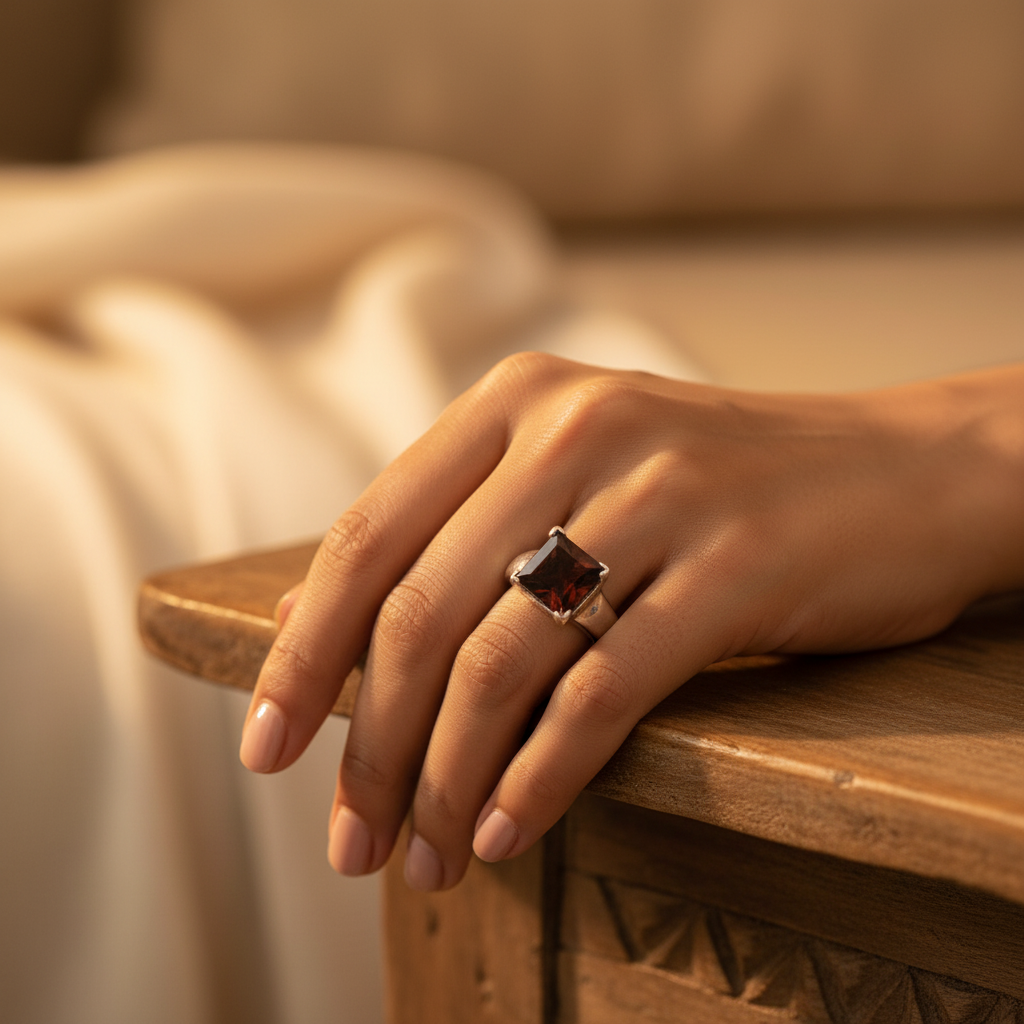 Silver Ring with Brown Square Gemstone for Men | Gift