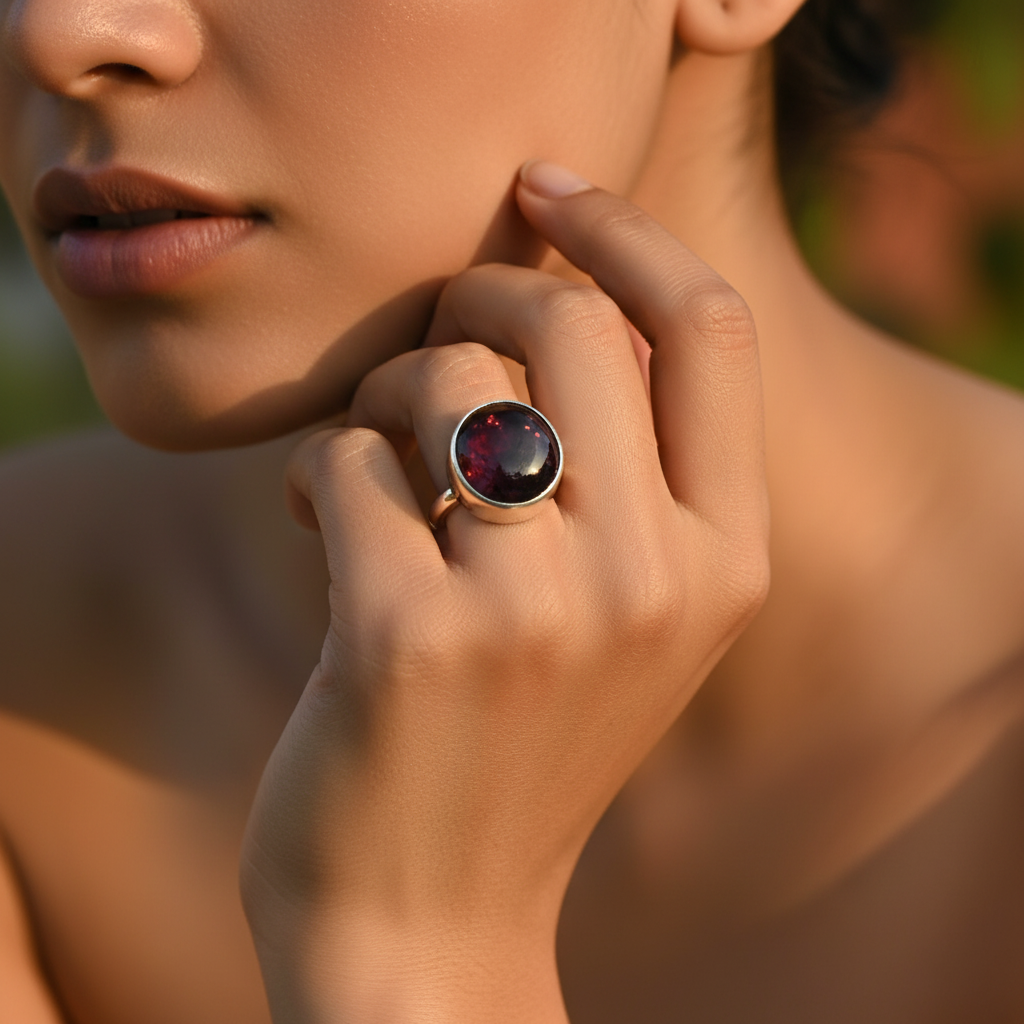 925 Sterling Silver Garnet Ring for Women | Gemstone Jewelry