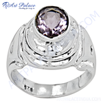 Load image into Gallery viewer, 925 sterling silver ring with a round purple amethyst gemstone. A beautiful ring for women.
