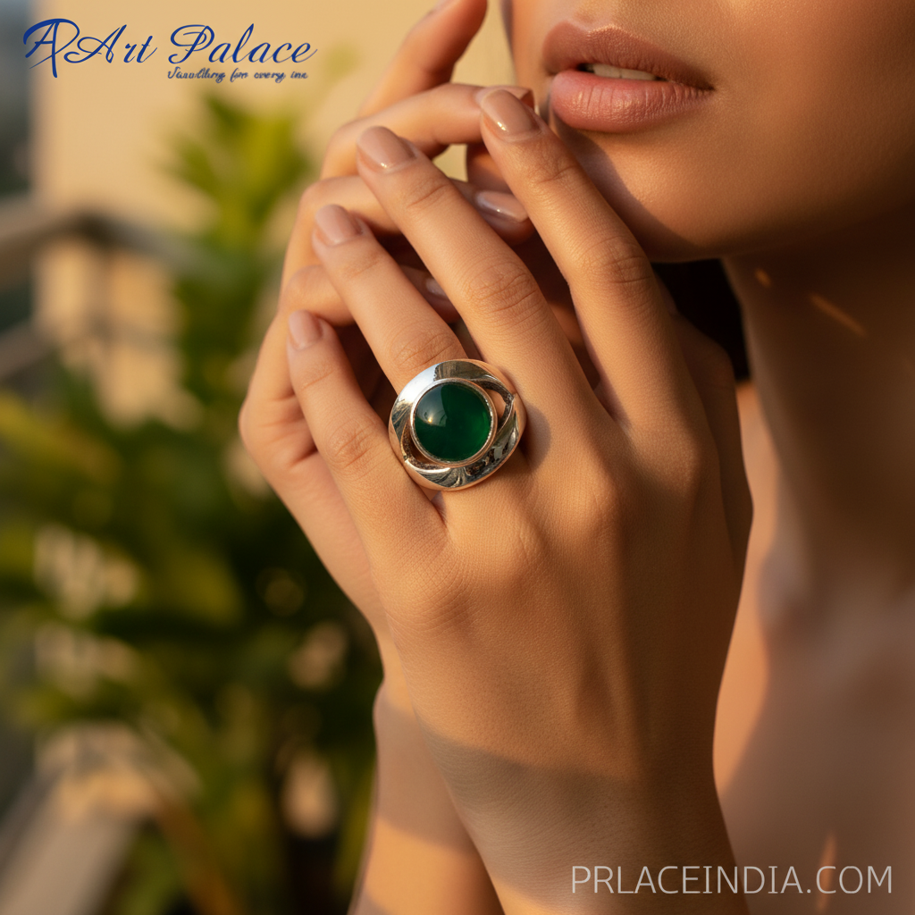 925 sterling silver green onyx ring for women | statement jewelry