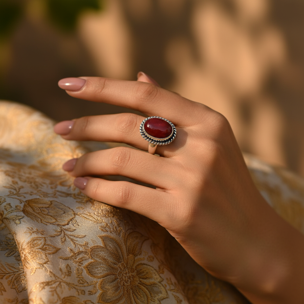 925 Silver Red Carnelian Ring for Women | Gemstone Jewelry