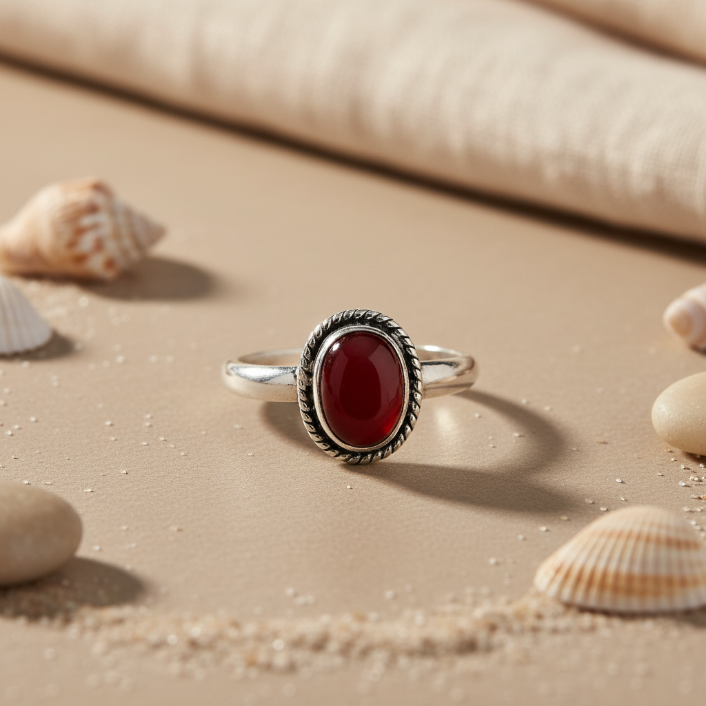 925 Silver Red Carnelian Ring for Women | Gemstone Jewelry