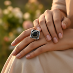 Load image into Gallery viewer, 925 Silver Onyx Ring for Women | Square Stone Jewelry
