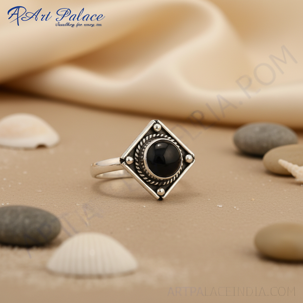 925 Silver Onyx Ring for Women | Square Stone Jewelry