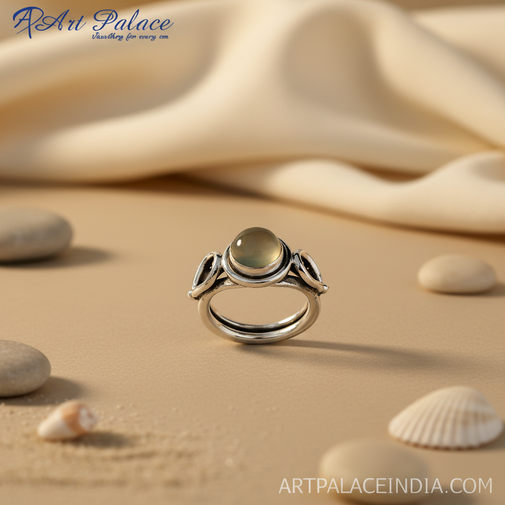 Silver ring with green gemstone for women | statement ring