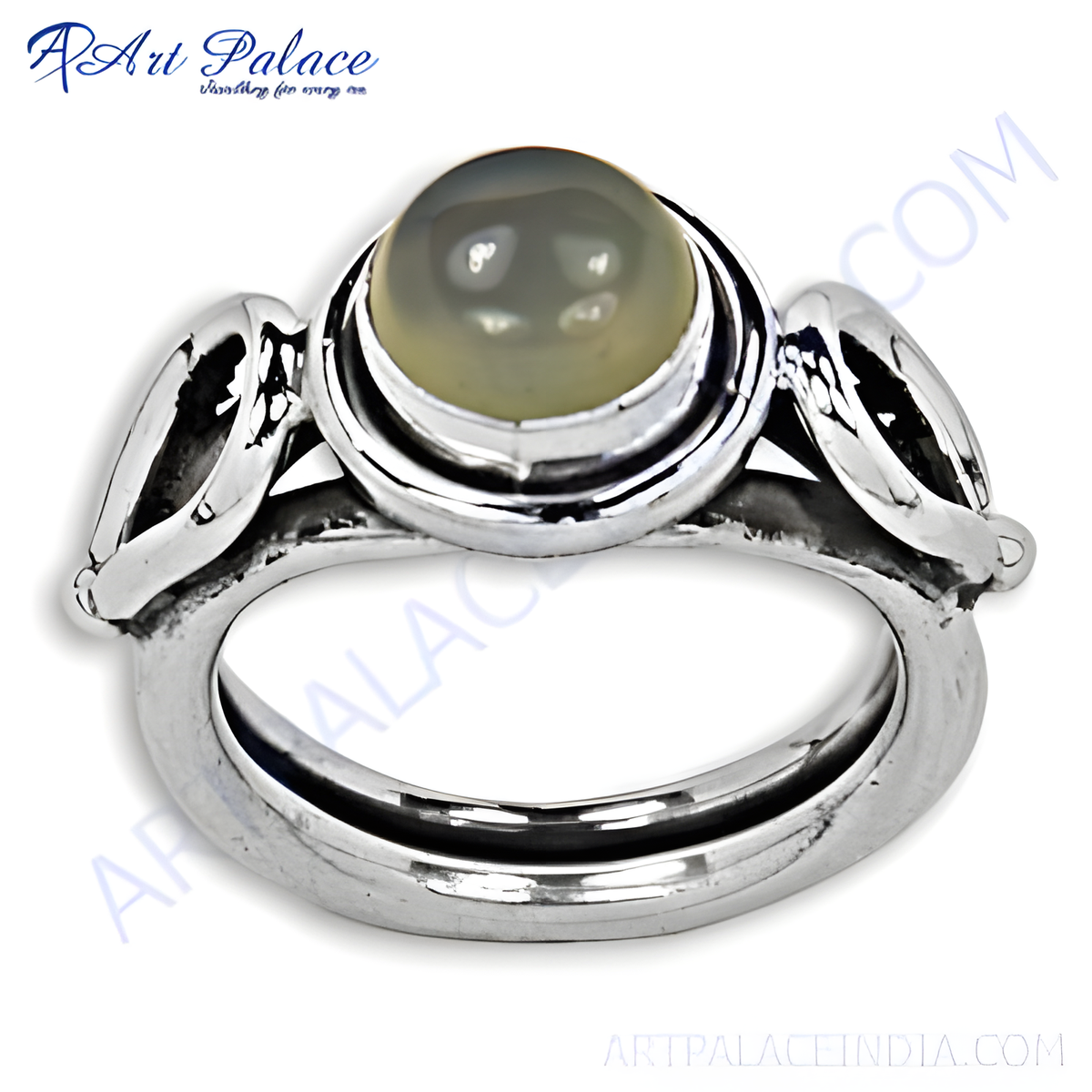 Sterling silver ring with a large green gemstone, perfect for women's fashion and everyday wear