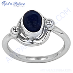 Load image into Gallery viewer, 925 sterling silver ring with an oval blue sapphire gemstone center
