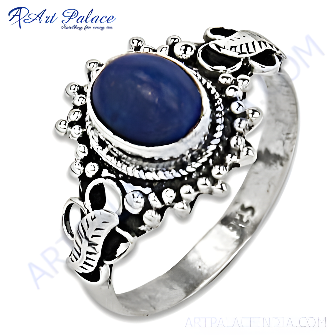 925 Sterling Silver Ring featuring a vibrant blue oval-cut Lapis Lazuli gemstone.