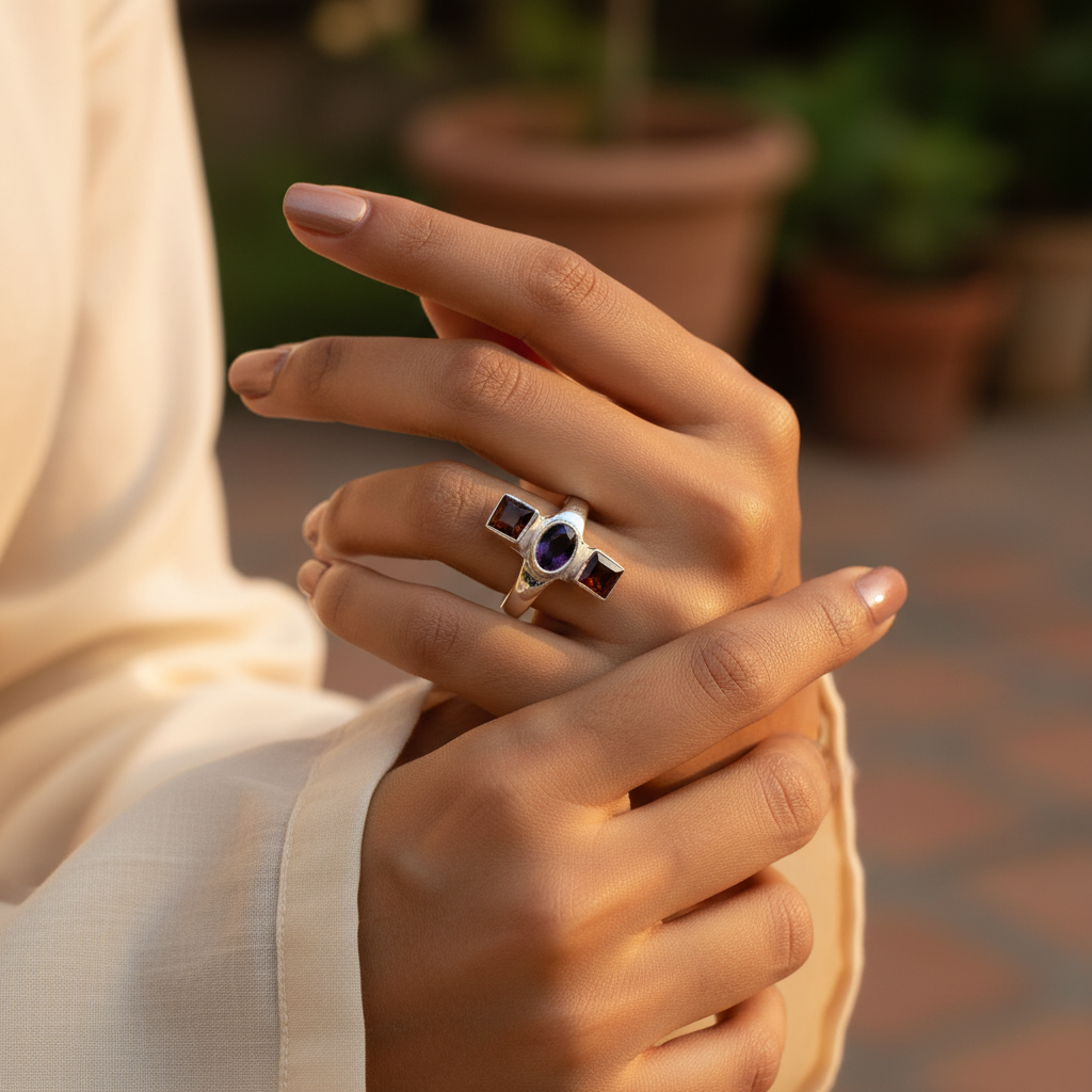925 Silver Garnet & Amethyst Ring for Women | Gift Jewelry