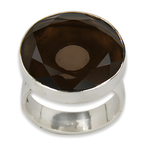 Load image into Gallery viewer, 925 sterling silver ring with a large, faceted, brown smoky quartz gemstone for women.
