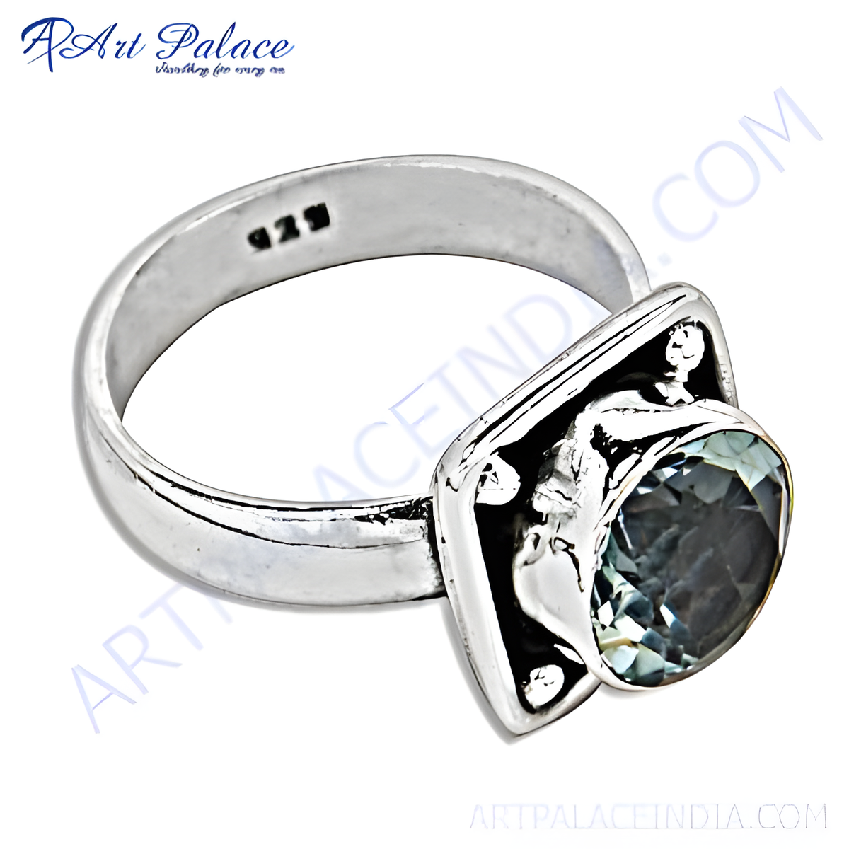 925 sterling silver ring with a large blue gemstone, perfect as a gift