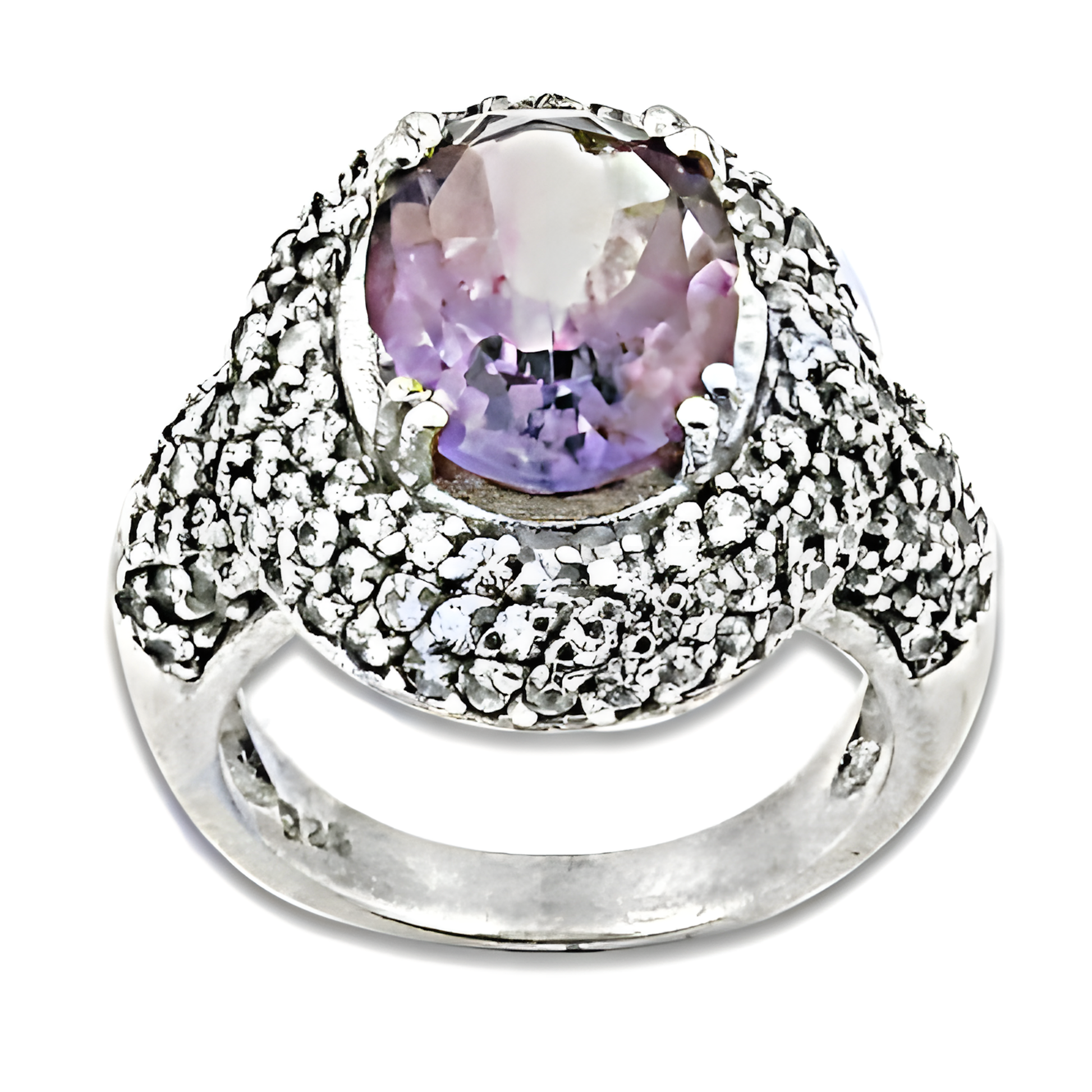 Party Wear Precious Amethyst Zirconia & Cubic Zirconia Gemstone Silver Ring