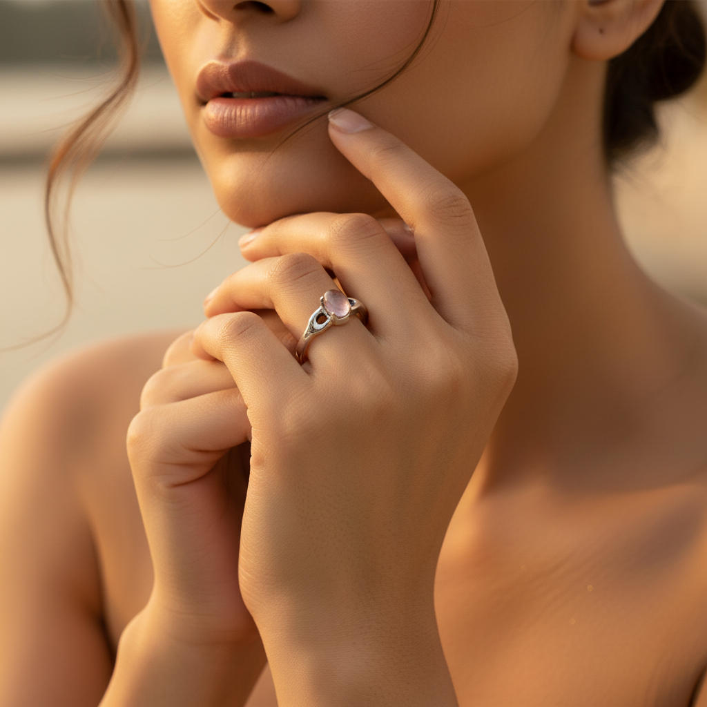 925 Silver Rose Quartz Ring for Women | Gemstone Jewelry