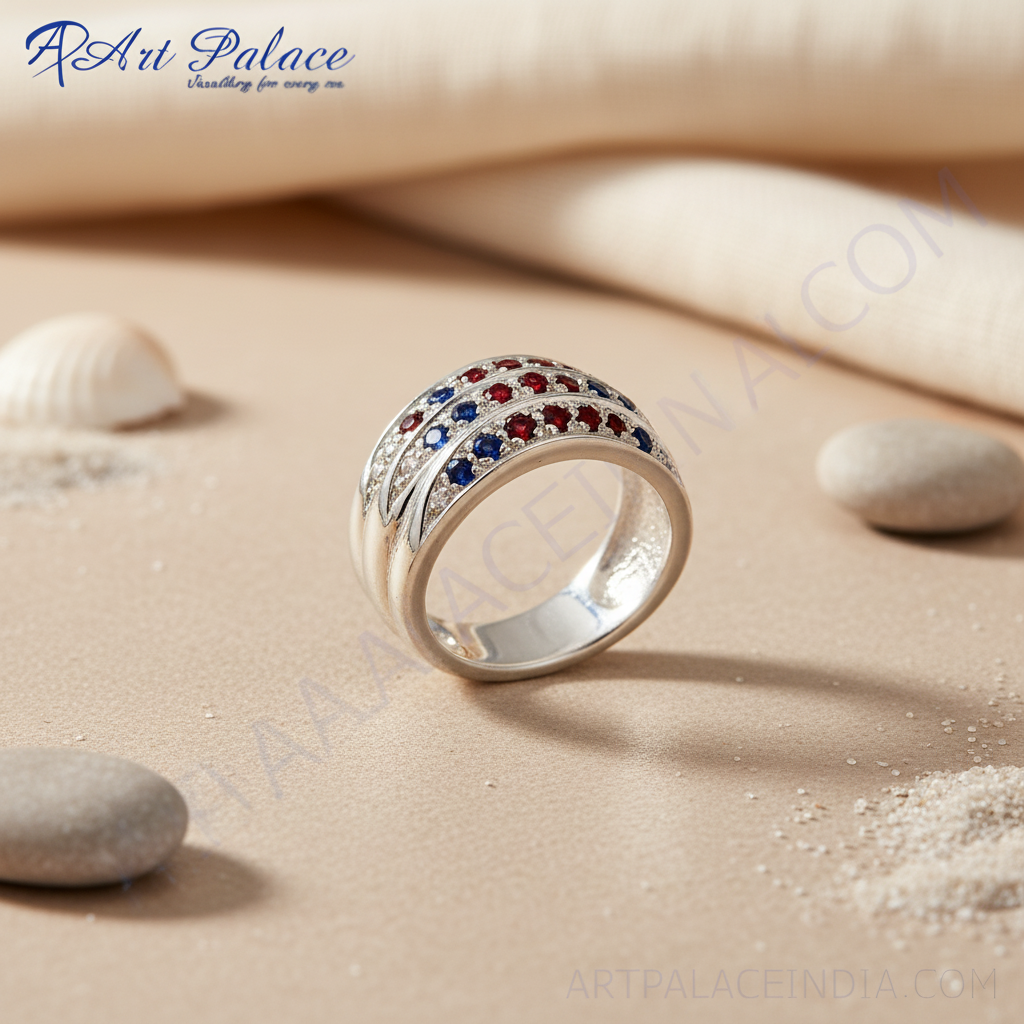 Silver Ruby & Sapphire Gemstone Ring for Women | Gift Jewelry