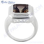 Load image into Gallery viewer, 925 sterling silver men&#39;s ring with a large rectangular smoky quartz gemstone
