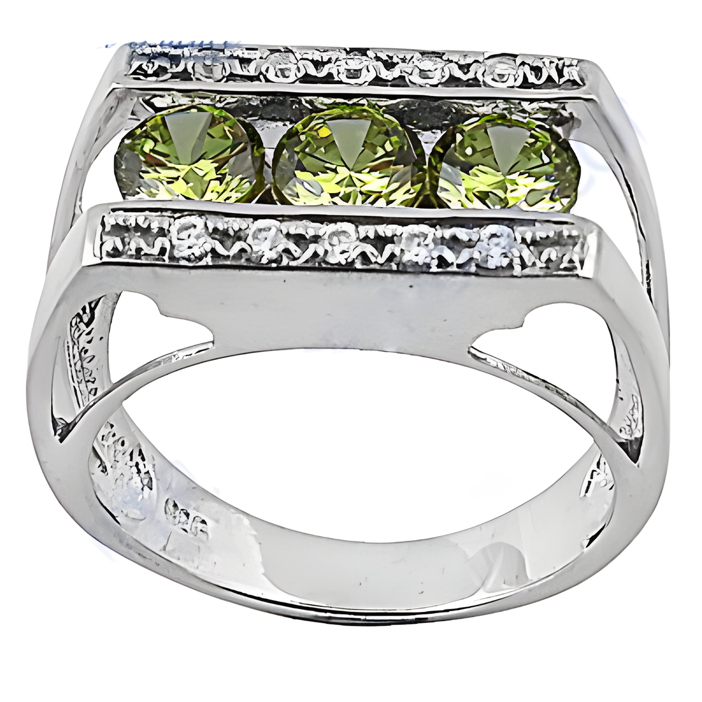 Luxurious Peridot & Cubic Zirconia Gemstone Silver Ring Impressive Cz Rings Newest Cz Rings