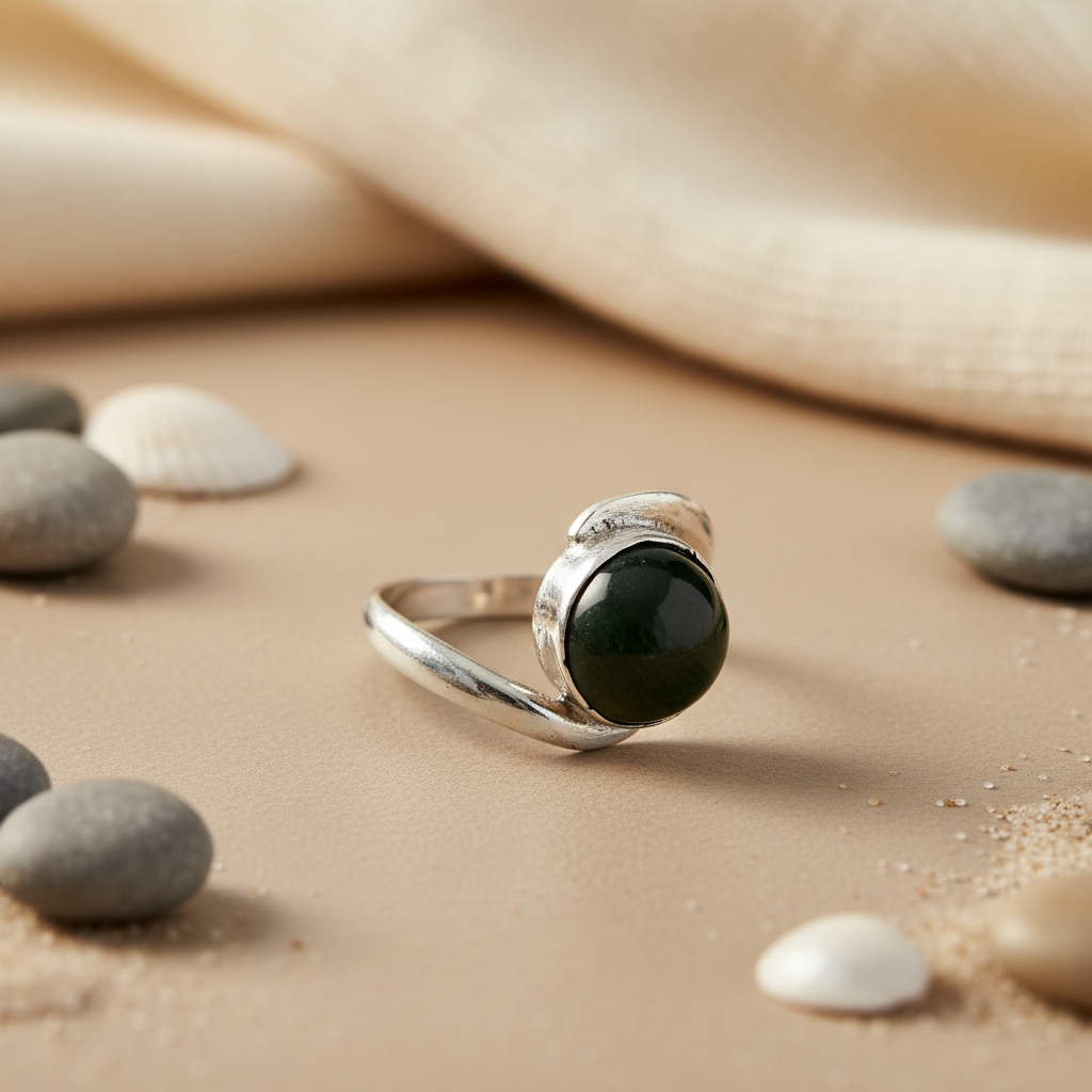 925 Silver Round Green Gemstone Ring | For Women | Gift