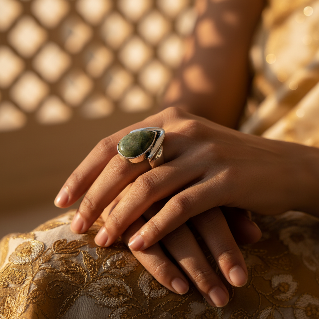 925 Silver Green Gemstone Ring for Women | Statement Jewelry