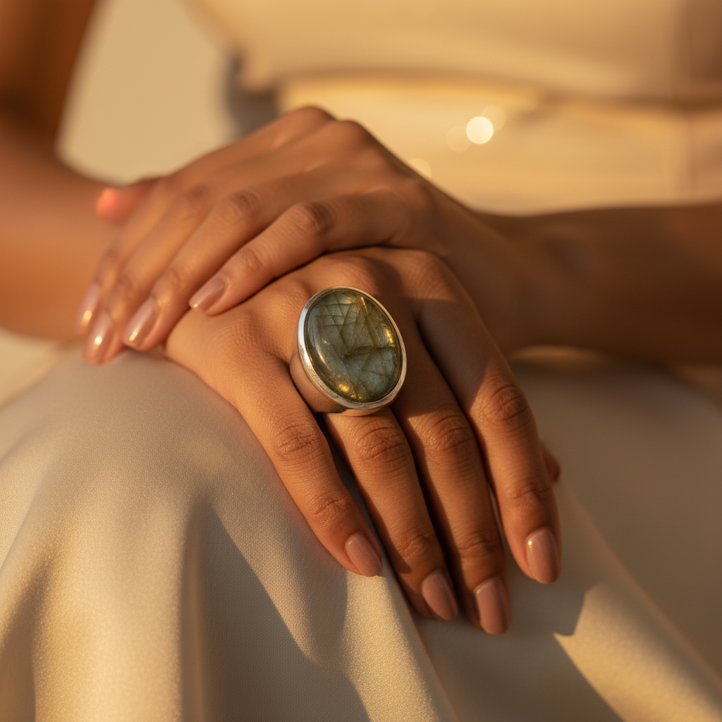 Silver Ring with Oval Gemstone | Women's Ring | Gift